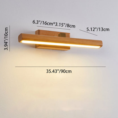 Minimalist Linear Cylinder Wood Copper LED Wall Sconce Lamp