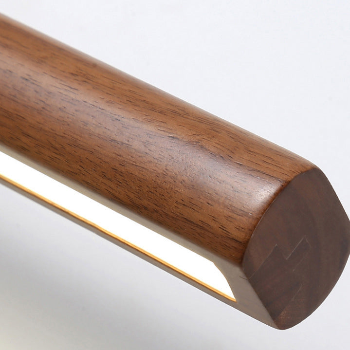 Minimalist Linear Cylinder Wood Copper LED Wall Sconce Lamp
