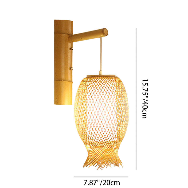 Creative Jellyfish Oval Bamboo 1-Light Wall Sconce Lamp