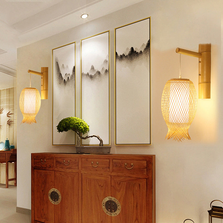 Creative Jellyfish Oval Bamboo 1-Light Wall Sconce Lamp