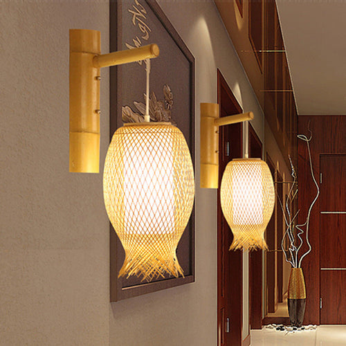 Creative Jellyfish Oval Bamboo 1-Light Wall Sconce Lamp