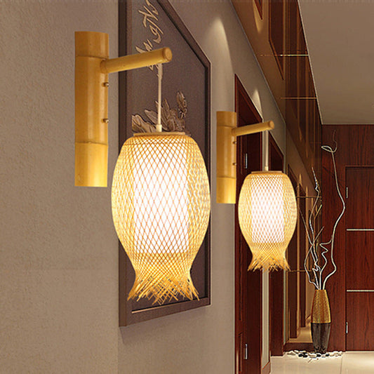 Creative Jellyfish Oval Bamboo 1-Light Wall Sconce Lamp