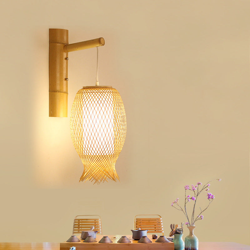 Creative Jellyfish Oval Bamboo 1-Light Wall Sconce Lamp