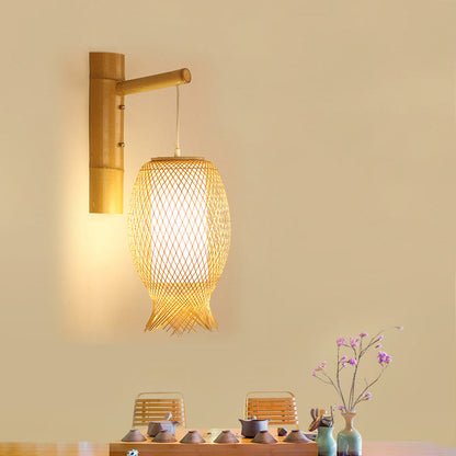 Creative Jellyfish Oval Bamboo 1-Light Wall Sconce Lamp