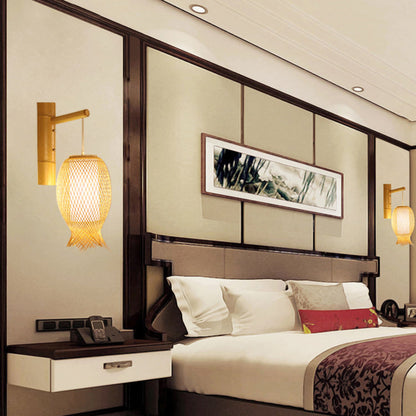 Creative Jellyfish Oval Bamboo 1-Light Wall Sconce Lamp