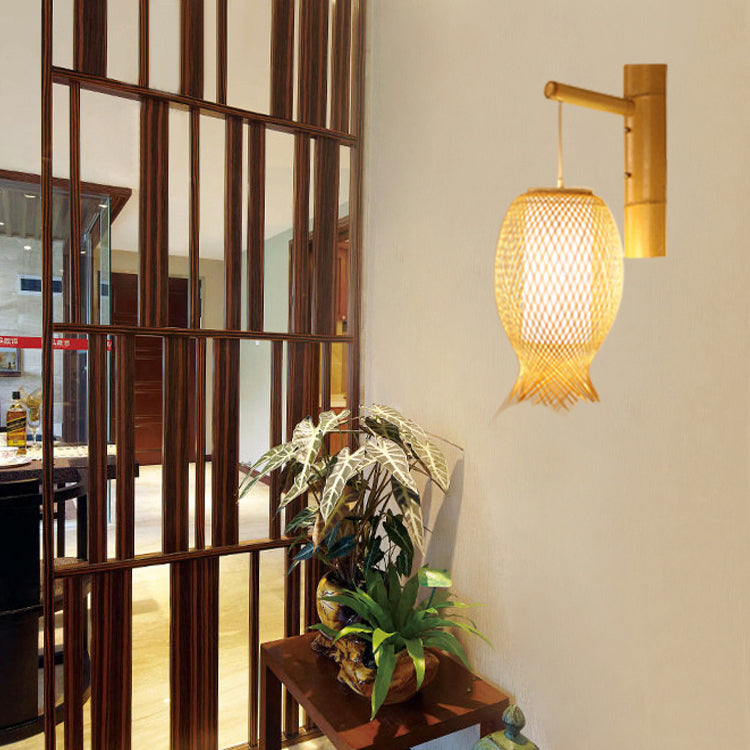 Creative Jellyfish Oval Bamboo 1-Light Wall Sconce Lamp