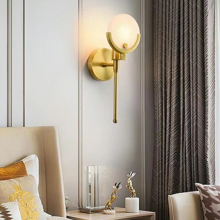 Scandinavian Linear Iron Marble 1-Light Wall Sconce Lamp