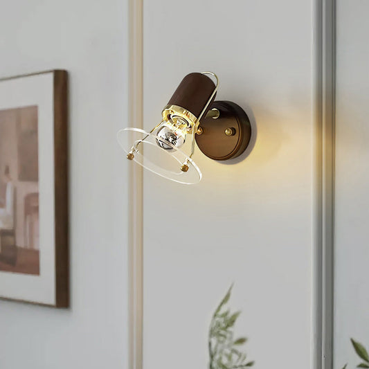 Traditional Vintage Cone Iron Wood 1-Light Wall Sconce Lamp