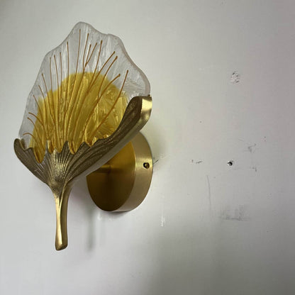 Ginkgo Leaf Copper Glaze Enamel LED Wall Sconce Lamp