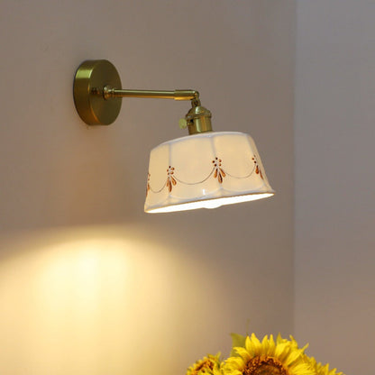 Japanese Round Copper Ceramic 1-Light Wall Sconce Lamp