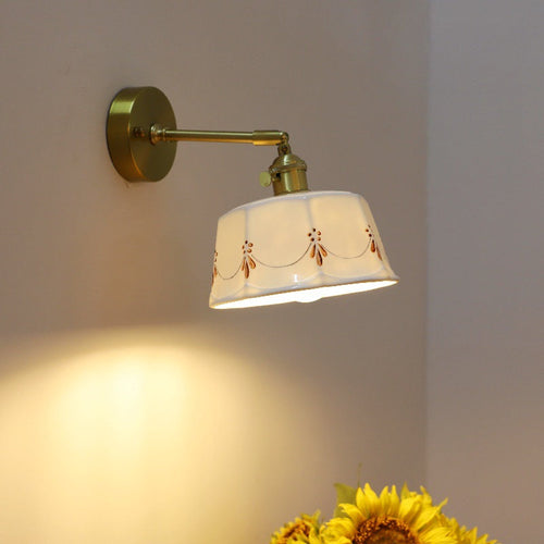 Japanese Round Copper Ceramic 1-Light Wall Sconce Lamp