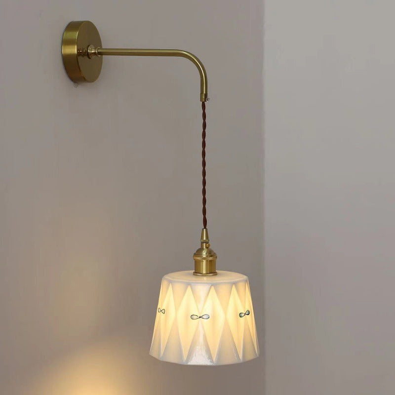 Japanese Round Copper Ceramic 1-Light Wall Sconce Lamp
