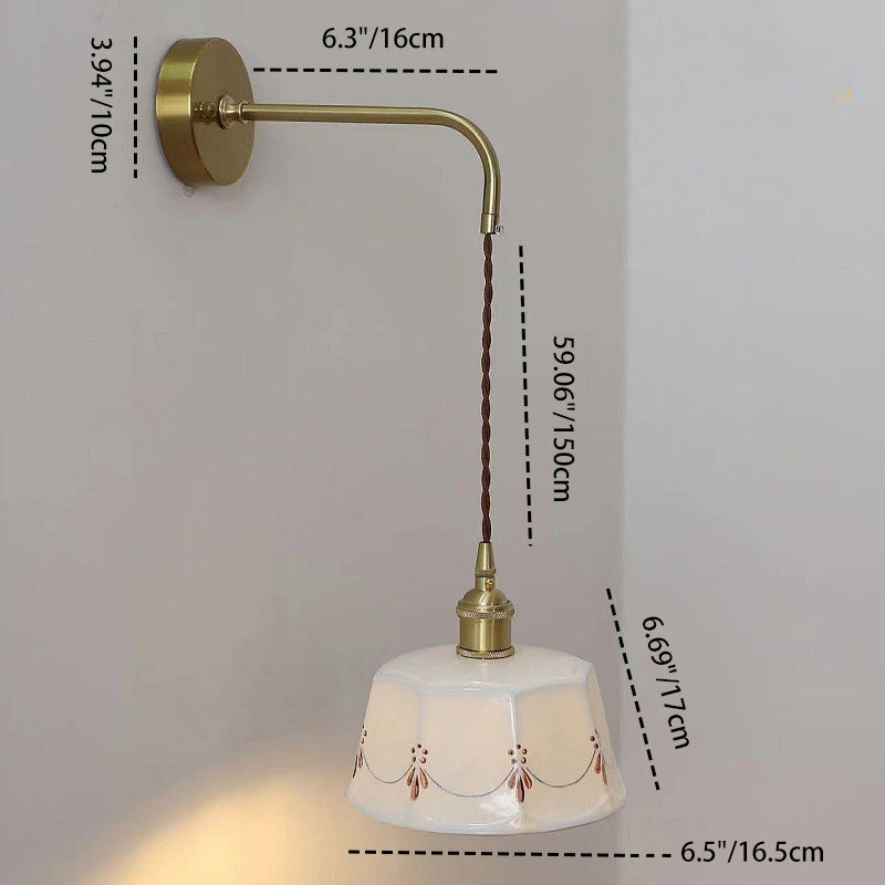 Japanese Round Copper Ceramic 1-Light Wall Sconce Lamp