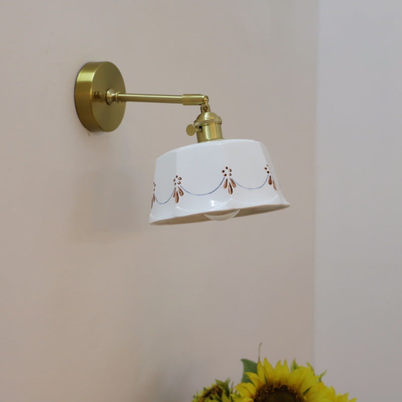 Japanese Round Copper Ceramic 1-Light Wall Sconce Lamp
