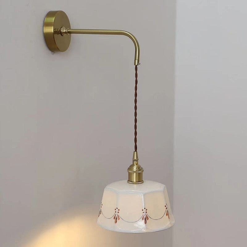 Japanese Round Copper Ceramic 1-Light Wall Sconce Lamp
