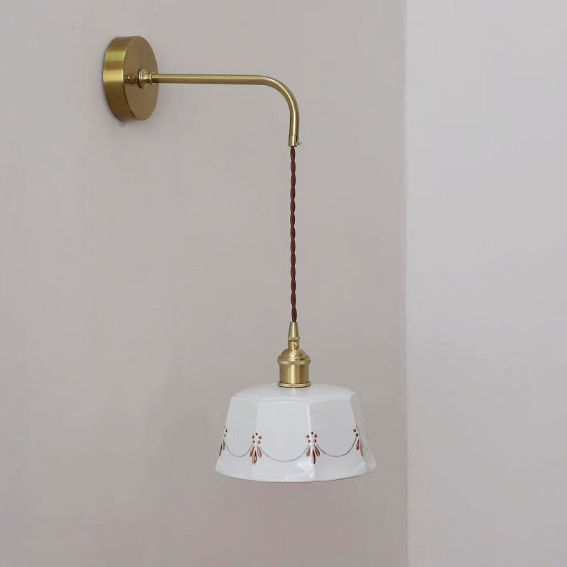 Japanese Round Copper Ceramic 1-Light Wall Sconce Lamp