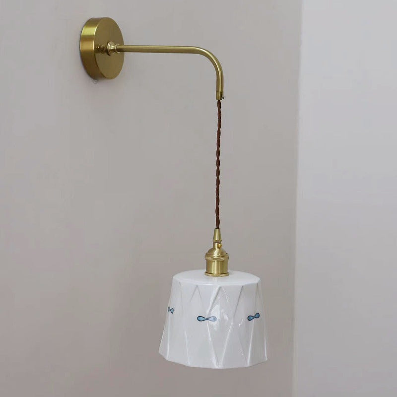 Japanese Round Copper Ceramic 1-Light Wall Sconce Lamp