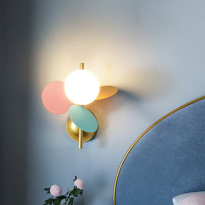 Kids Macaron Round Iron PVC Glass 1-Light Wall Sconce Lamp