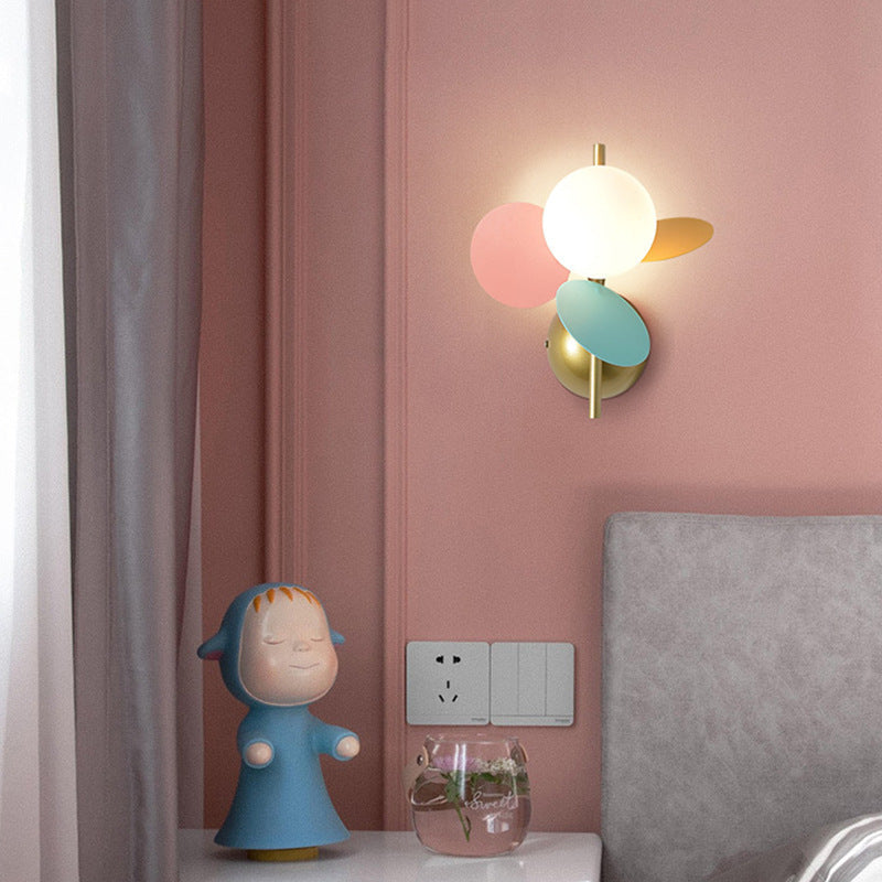 Kids Macaron Round Iron PVC Glass 1-Light Wall Sconce Lamp