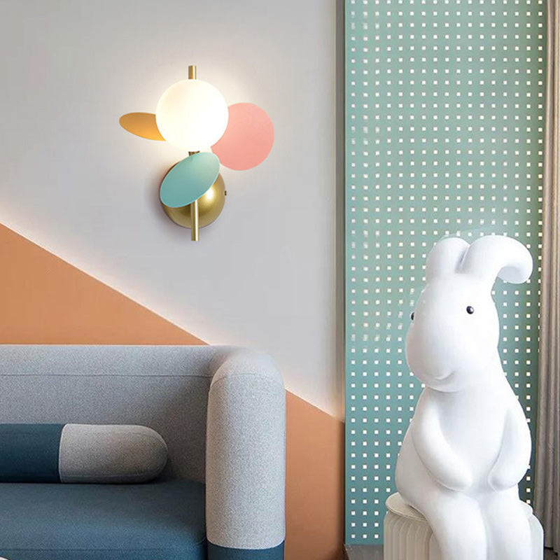 Kids Macaron Round Iron PVC Glass 1-Light Wall Sconce Lamp