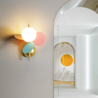 Kids Macaron Round Iron PVC Glass 1-Light Wall Sconce Lamp