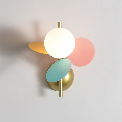 Kids Macaron Round Iron PVC Glass 1-Light Wall Sconce Lamp
