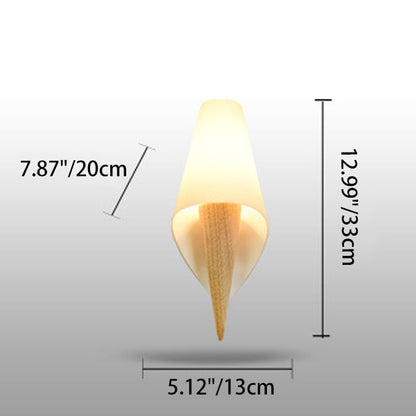 Ice Shape Round Cone Wood Glass 1-Light Wall Sconce Lamp