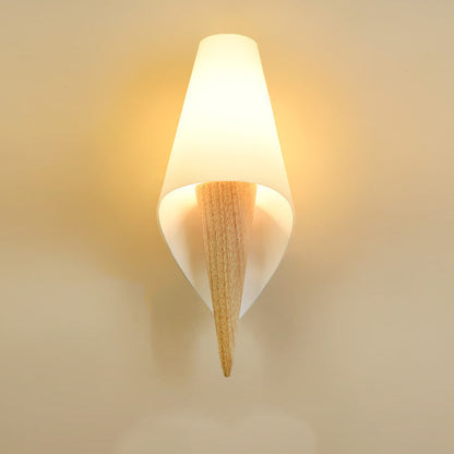 Ice Shape Round Cone Wood Glass 1-Light Wall Sconce Lamp