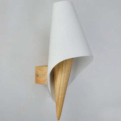 Ice Shape Round Cone Wood Glass 1-Light Wall Sconce Lamp