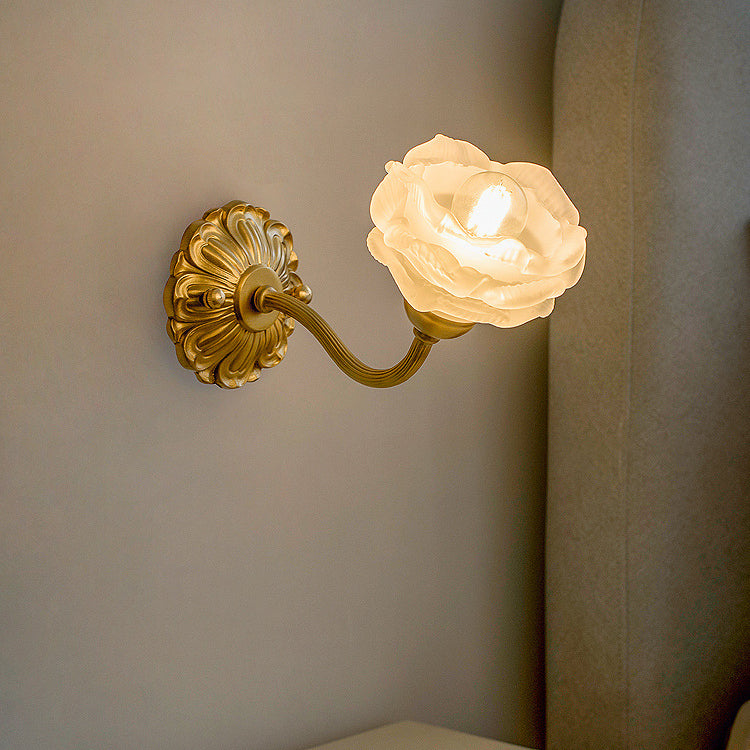 Creative Floral Copper Glass 1-Light Wall Sconce Lamp