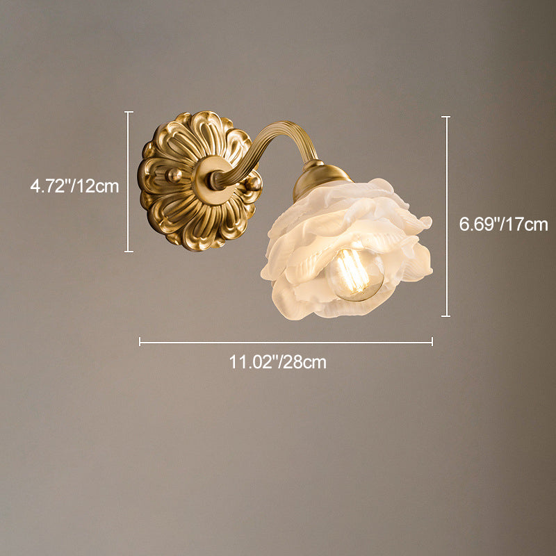 Creative Floral Copper Glass 1-Light Wall Sconce Lamp