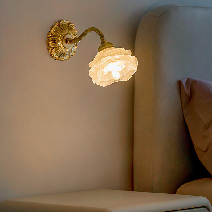 Creative Floral Copper Glass 1-Light Wall Sconce Lamp