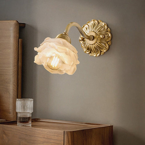 Creative Floral Copper Glass 1-Light Wall Sconce Lamp