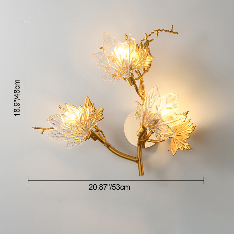 Maple Leaf Twig Aluminum Glass 3-Light Wall Sconce Lamp