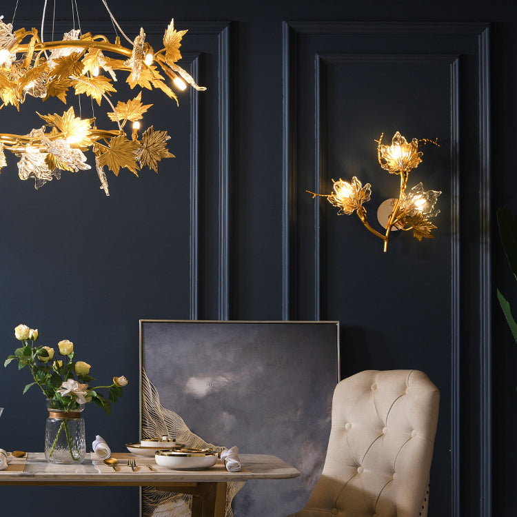 Maple Leaf Twig Aluminum Glass 3-Light Wall Sconce Lamp