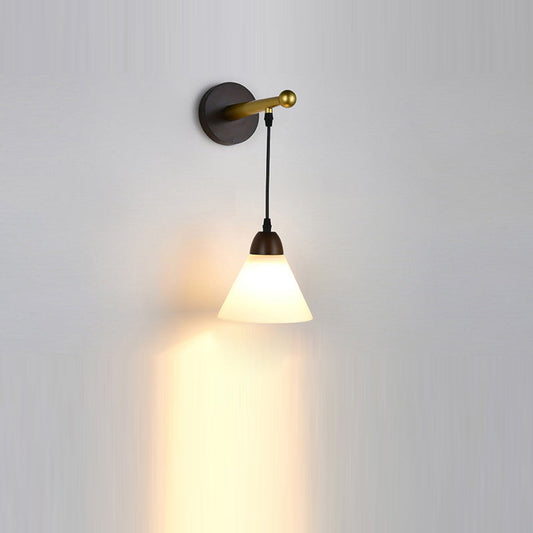 Triangular Solid Wood Glass Iron 1-Light Wall Sconce Lamp