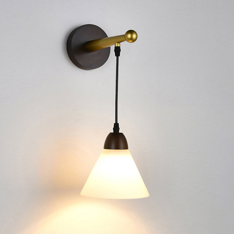 Triangular Solid Wood Glass Iron 1-Light Wall Sconce Lamp