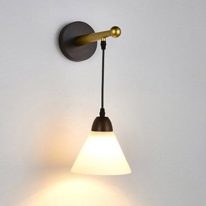 Triangular Solid Wood Glass Iron 1-Light Wall Sconce Lamp