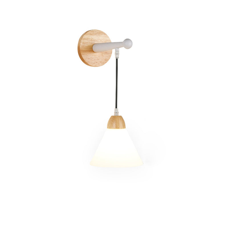 Triangular Solid Wood Glass Iron 1-Light Wall Sconce Lamp