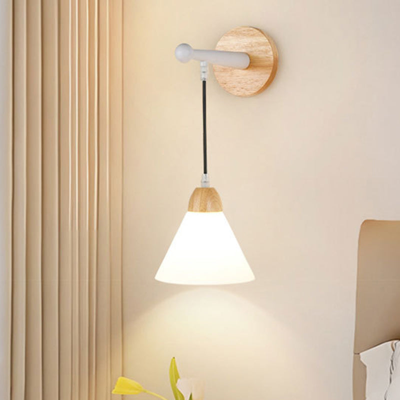 Triangular Solid Wood Glass Iron 1-Light Wall Sconce Lamp