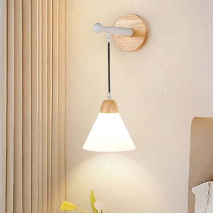 Triangular Solid Wood Glass Iron 1-Light Wall Sconce Lamp