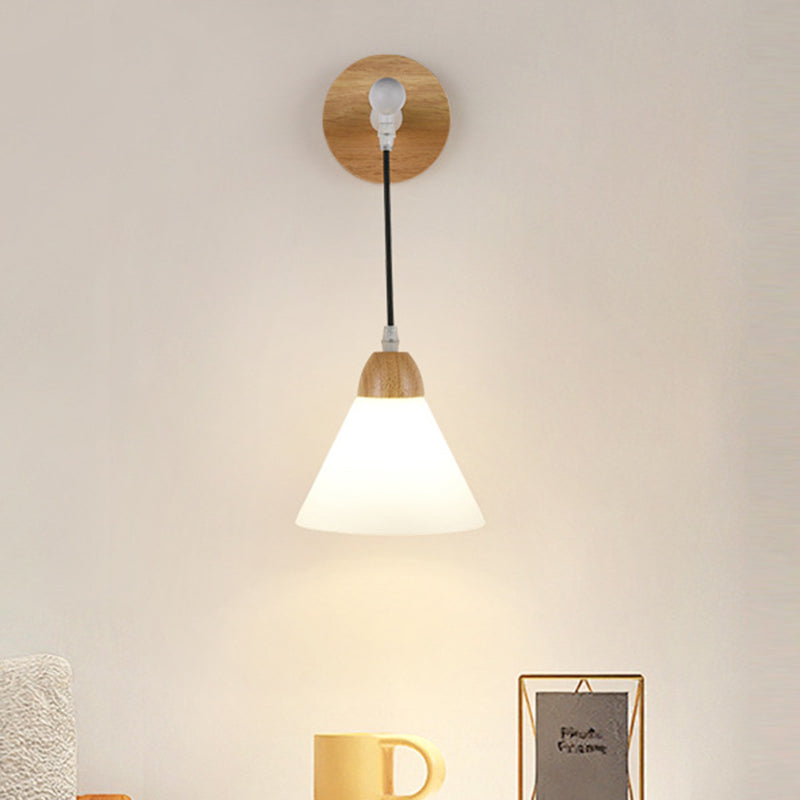 Triangular Solid Wood Glass Iron 1-Light Wall Sconce Lamp