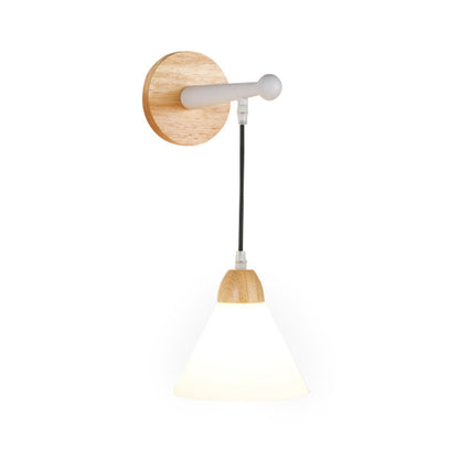 Triangular Solid Wood Glass Iron 1-Light Wall Sconce Lamp