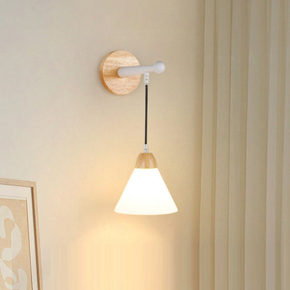 Triangular Solid Wood Glass Iron 1-Light Wall Sconce Lamp