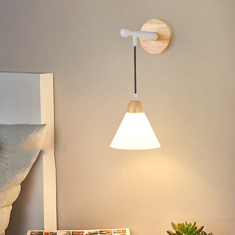 Triangular Solid Wood Glass Iron 1-Light Wall Sconce Lamp