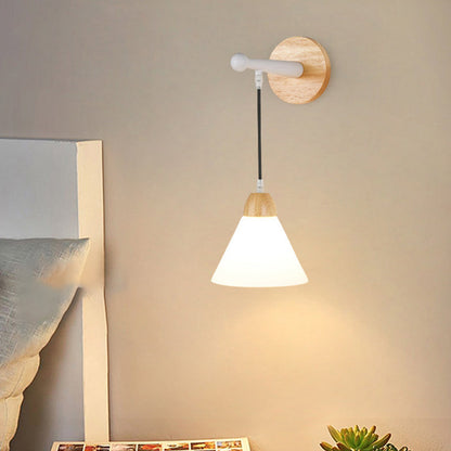 Triangular Solid Wood Glass Iron 1-Light Wall Sconce Lamp