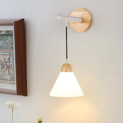 Triangular Solid Wood Glass Iron 1-Light Wall Sconce Lamp