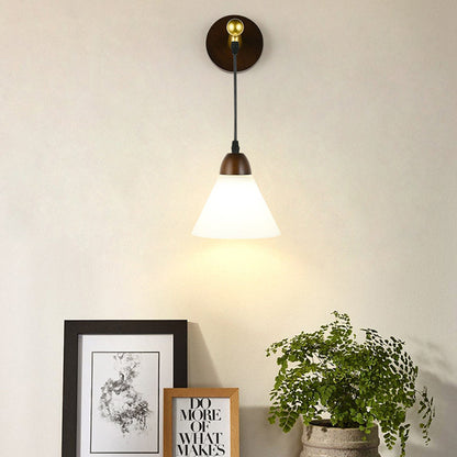 Triangular Solid Wood Glass Iron 1-Light Wall Sconce Lamp