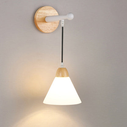 Triangular Solid Wood Glass Iron 1-Light Wall Sconce Lamp