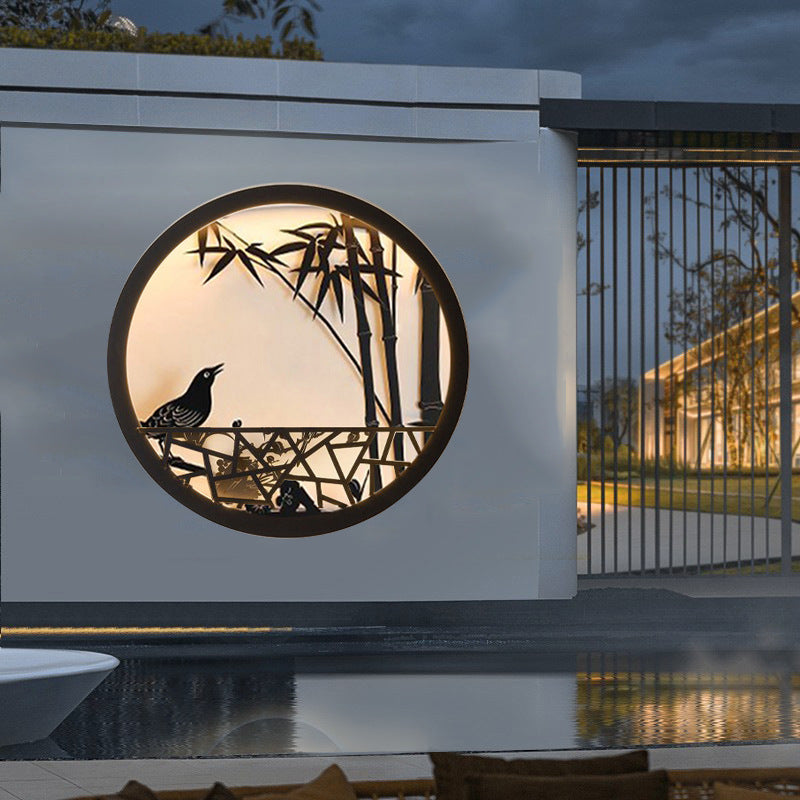 Chinese Round Stainless Steel Acrylic LED Wall Sconce Lamp